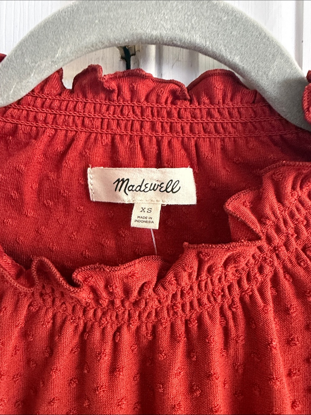 Madewell Clipdot Ruffle Top Dark Brick Size XS NWT - Picture 6 of 9